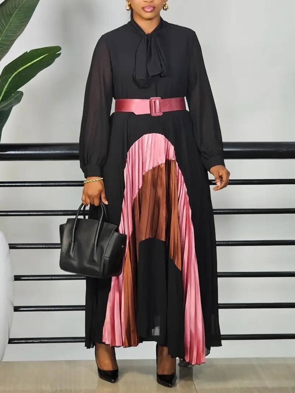 Beulah Style Pleated Maxi Shirt Dress